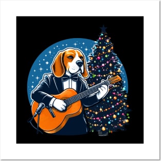 Beagle Playing Guitar Christmas Posters and Art